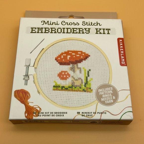 Kikkerland Mini Cross Stitch Embroidery Mushroom Kit, NIB - Picture 4 of 7
